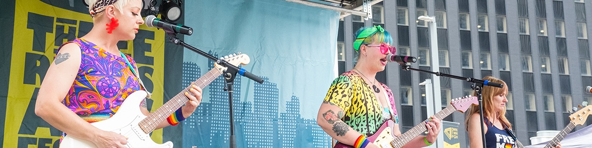 a photo of a band playing on the stanwix stage