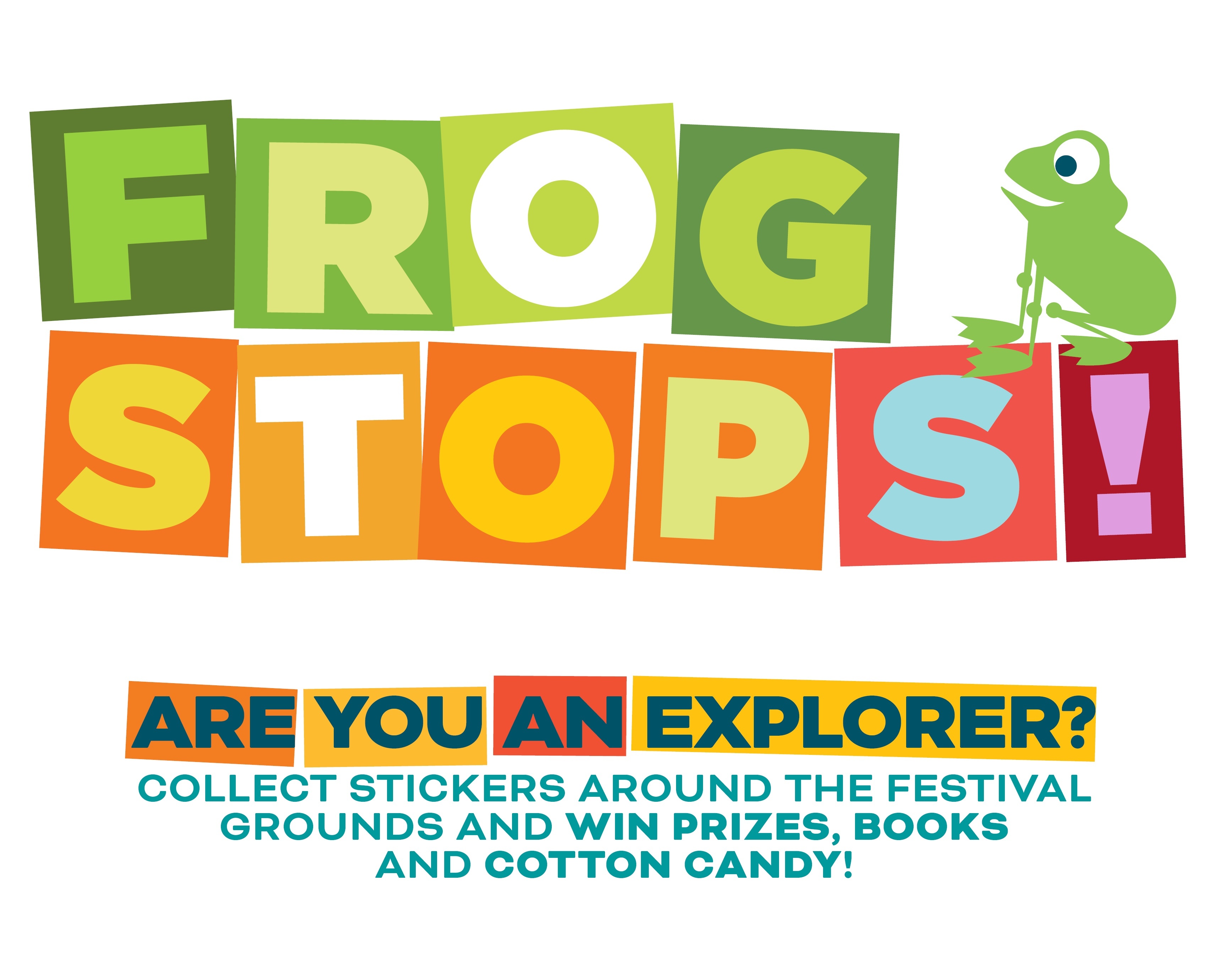 a colorful graphic of a frog and the words frog stops